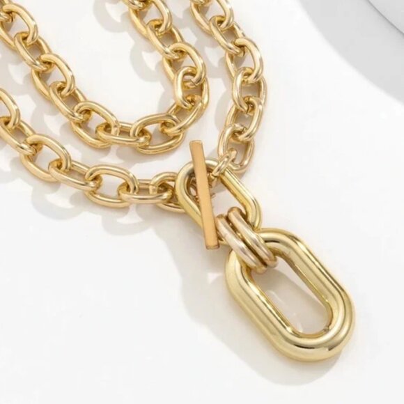 ZARA Gold Double Thickness Oval & Rectangle Link Chain Necklace - Picture 5 of 7
